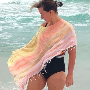 New Echo Bathing Suit Cover Scarf poncho beach / pool colorful yellow orange nwt